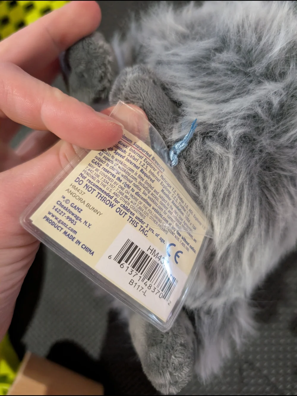 Webkinz Angora Rabbit Plush Stuffed Animal Gray Rabbit Bunny - Picture 6 of 9